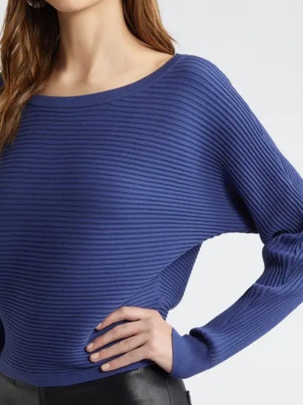 Vince Off-the-Shoulder Ribbed Sweater in Slate Blue